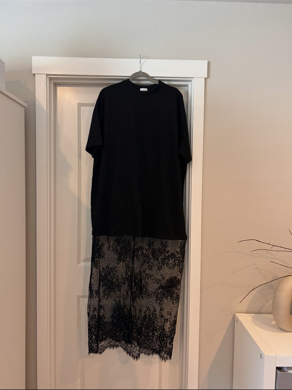 Black Lace Hem T-Shirt Dress